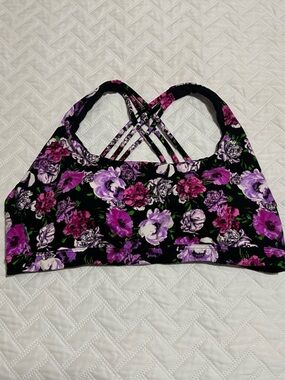 Victoria's Secret | Black & Purple Floral Strappy Sports Bra W/ Pads, Size XXL